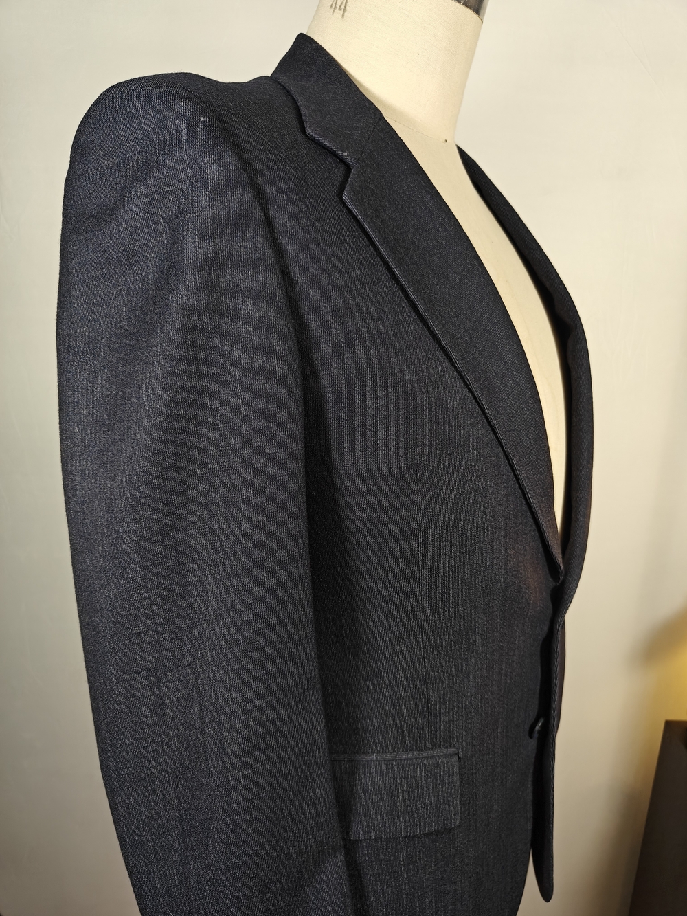 Vintage Cartier Grodins Mens 40R Dark Navy Pincord Textured Blazer Sport Coat